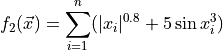 f_2(\vec{x}) = \sum_{i=1}^{n} (|x_i|^{0.8} + 5 \sin x^3_i)