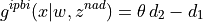 g^{ipbi}(x|w,z^{nad}) = \theta \, d_2 - d_1