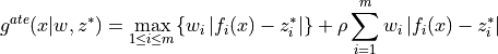 g^{ate}(x|w,z^*) = \max_{1 \leq i \leq m} \{ w_i \, |f_i(x) - z_i^*| \} + \rho \sum_{i=1}^{m} w_i \, |f_i(x) - z_i^*|